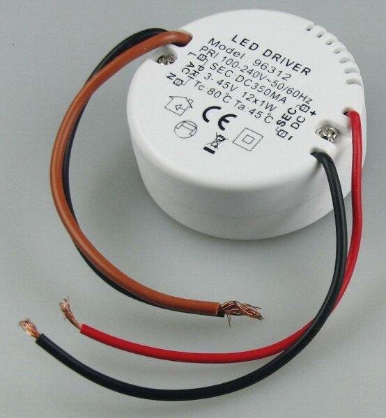 LED-Trafo 3-45V, rund 220-240V, Ausgang konstant Strom 350mA, 10,75 €