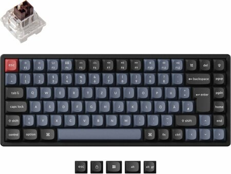 Keychron K2 Pro, 75%, PBT, schwarz/blau, LEDs RGB, hot-swap, Keychron K Pro BROWN, USB/Bluetooth, DE